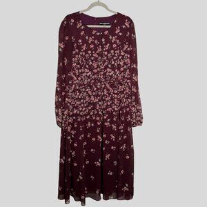 Karl Lagerfeld Paris Women's Merlot Floral Print Long Sleeve Dress Size 16